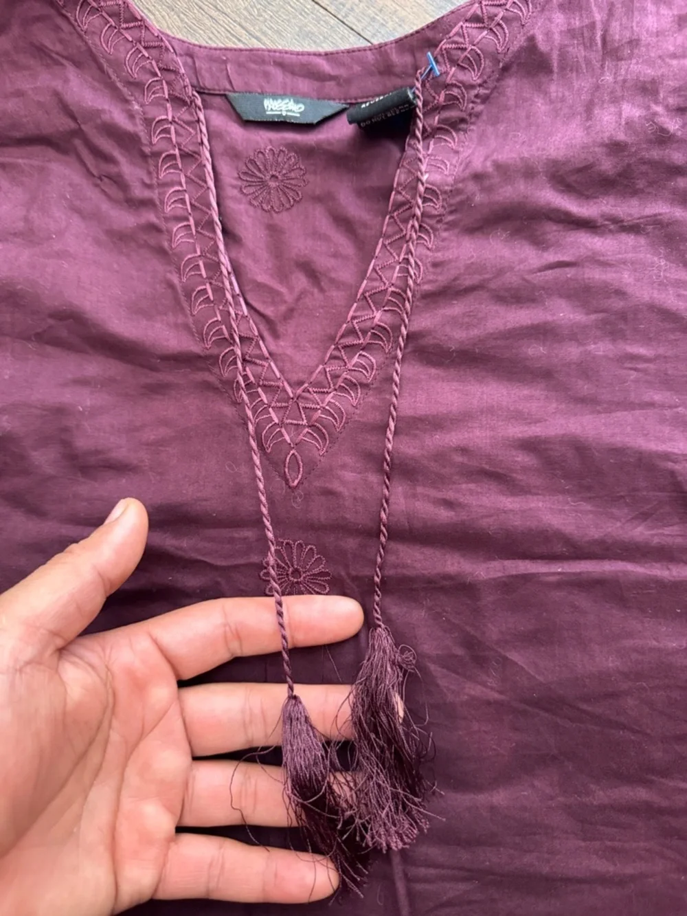 Embroidered V-Neck Tunic Top in Deep Wine